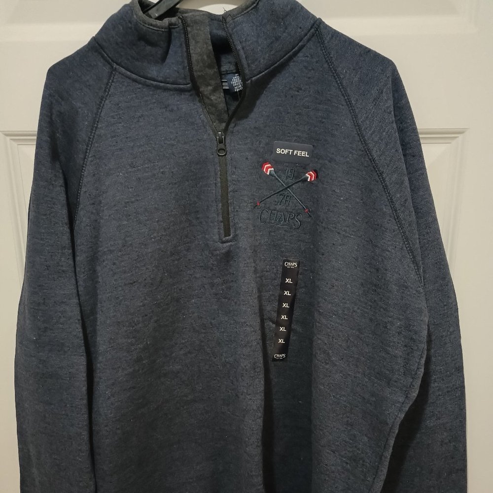 NWT Chap's Men's XL Embroidered 1/4 Zip Long Sleeve Gray Sweatshirt Warm Man's